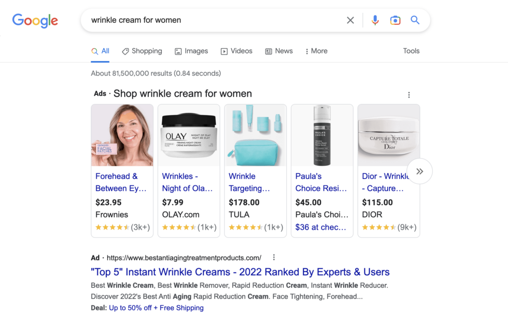 Google Shopping screenshot
